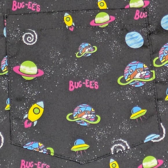 Buc-ees Shirt Mens Small Black AOP UFO Space Ships Planets Button Up Hawaiian - Picture 2 of 8